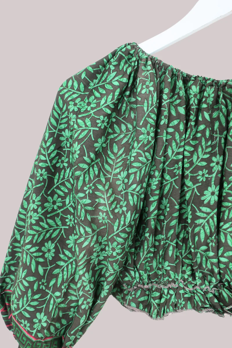 Kitty Vintage Sari Crop Top - Boston Fern - Free Size - Image 2