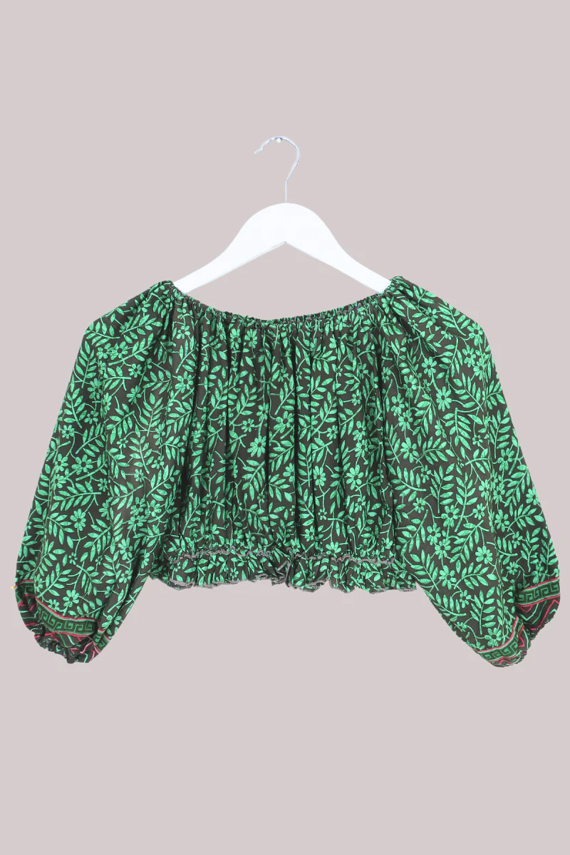 Kitty Vintage Sari Crop Top - Boston Fern - Free Size - Image 3