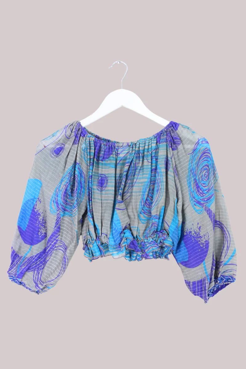 Kitty Vintage Sari Crop Top - Pidgeon - Free Size - Image 3
