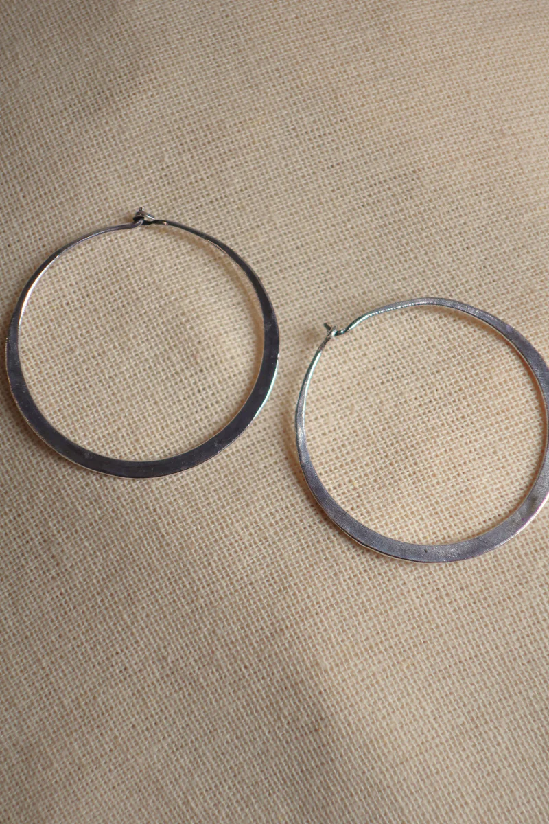 Large Flat Hoop Earrings in Silver - Image 2