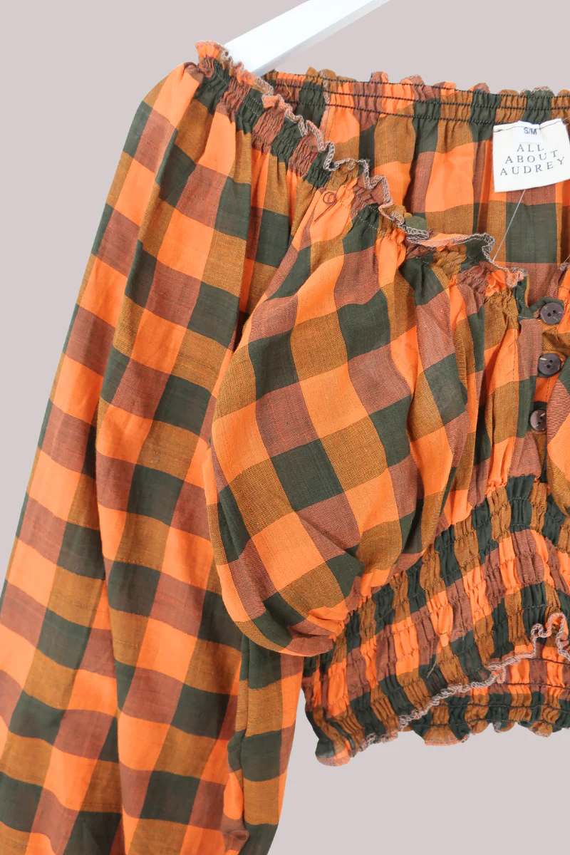 Libra Vintage Cotton Top - Turmeric & Sage Check - Size S/M - Image 2