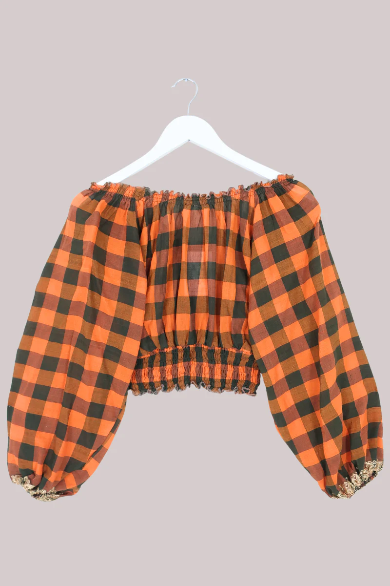 Libra Vintage Cotton Top - Turmeric & Sage Check - Size S/M - Image 3