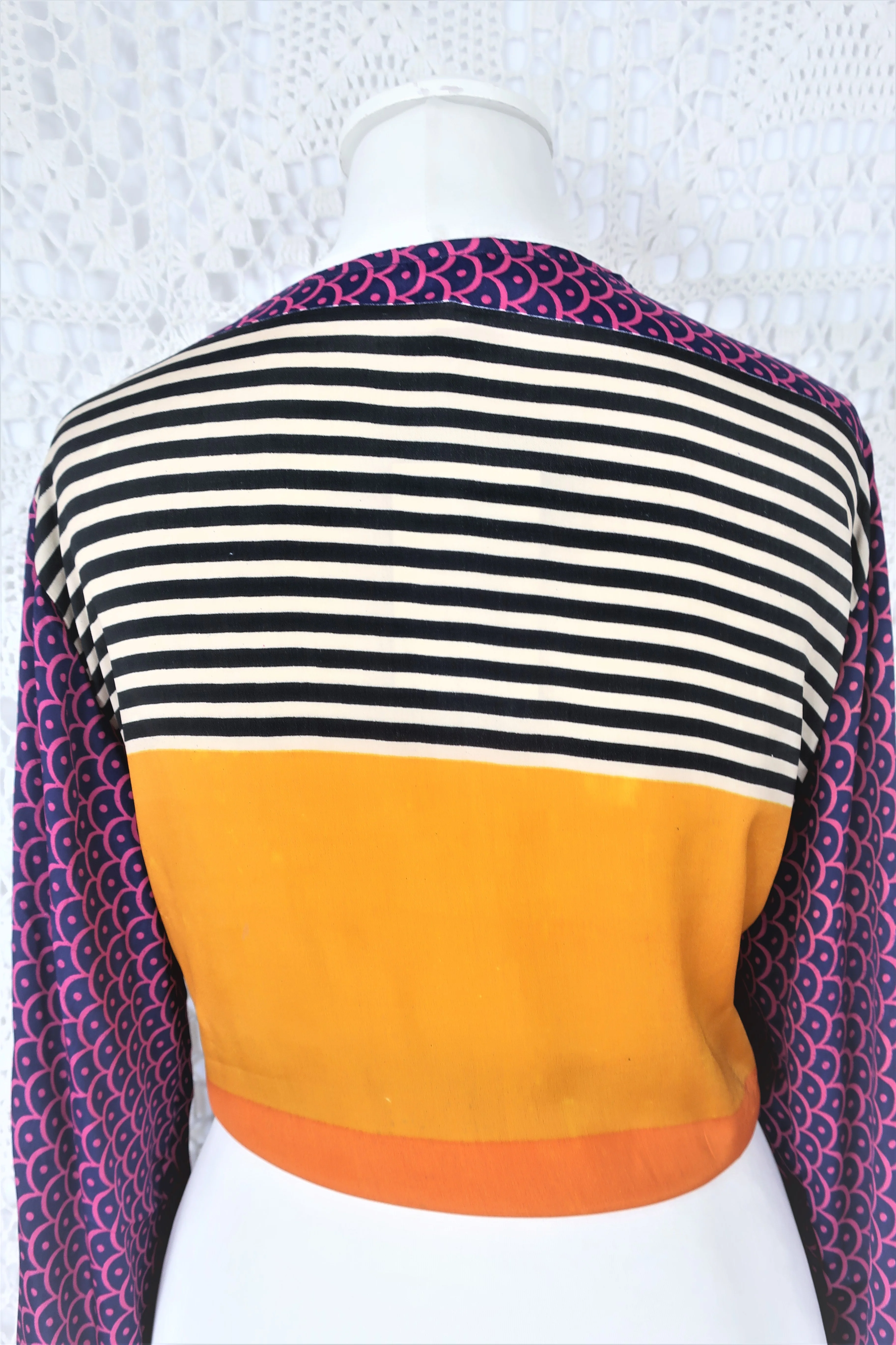 Lola Bohemian Wrap Top - Vintage Indian Sari - Deep Blue, Fuchsia & Ivory Motif - M/L - Image 5