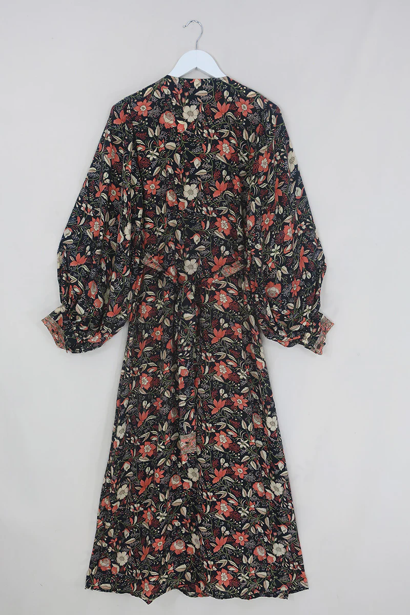 Lola Folklore Floral Wrap Dress in Hemlock Black - Image 4