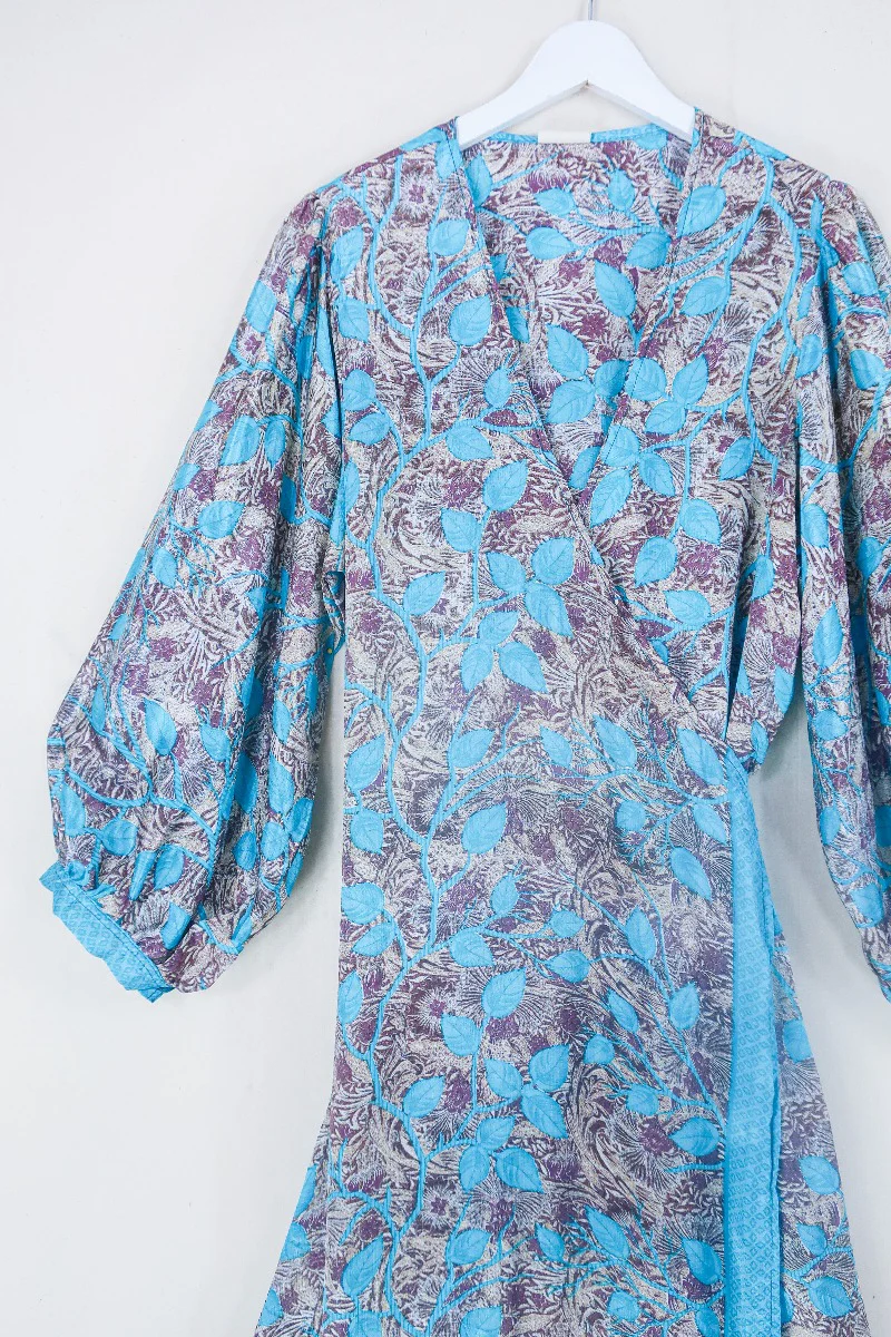 Lola Long Wrap Dress - Turquoise & Bronze Vines - Vintage Indian Sari - Size XXL - Image 2