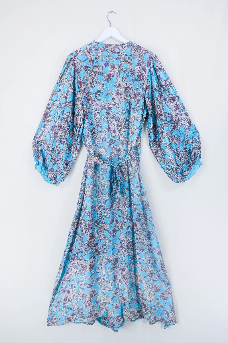 Lola Long Wrap Dress - Turquoise & Bronze Vines - Vintage Indian Sari - Size XXL - Image 3