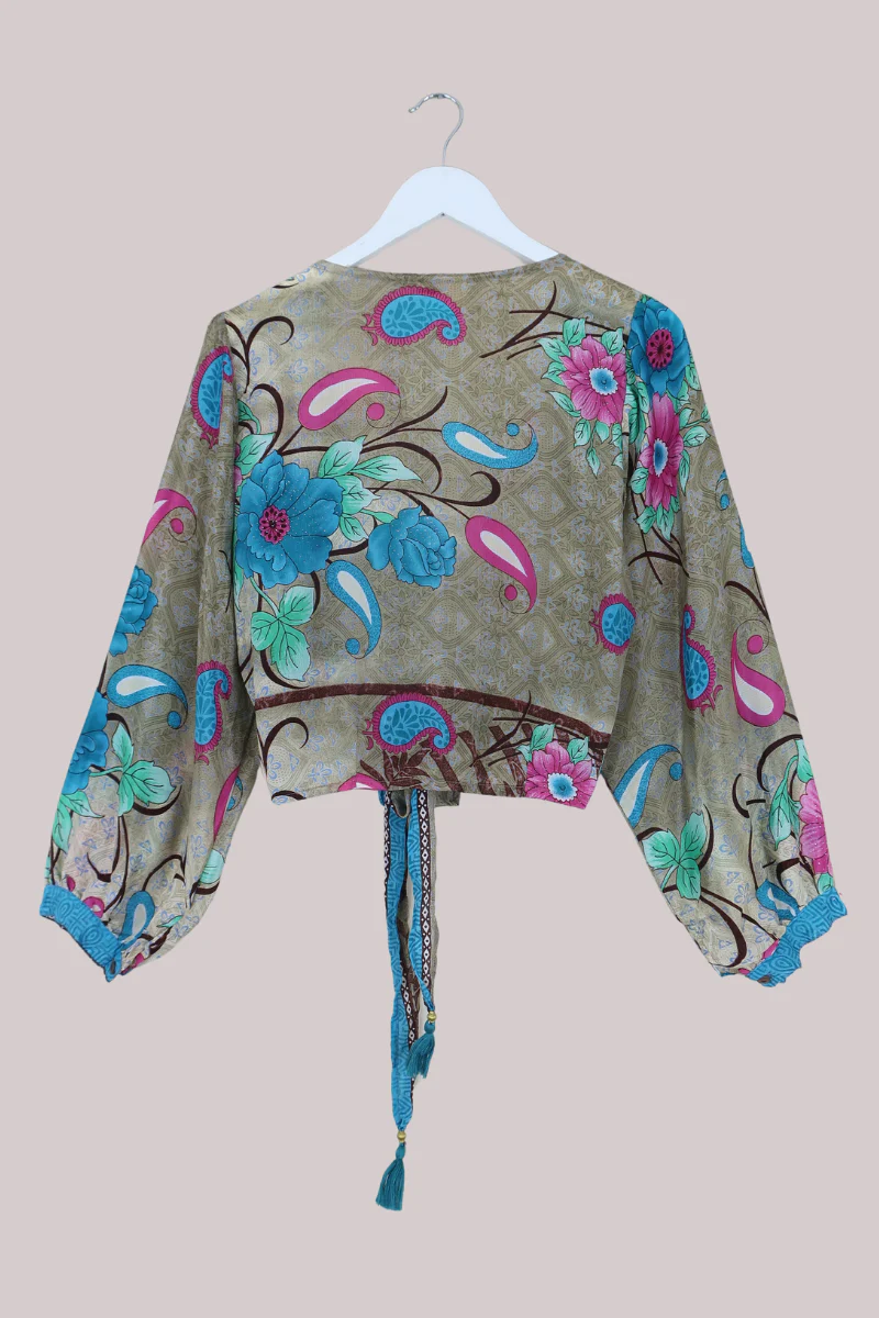 Lola Wrap Top in Abstract Champagne & Pastels - Size S/M - Image 3