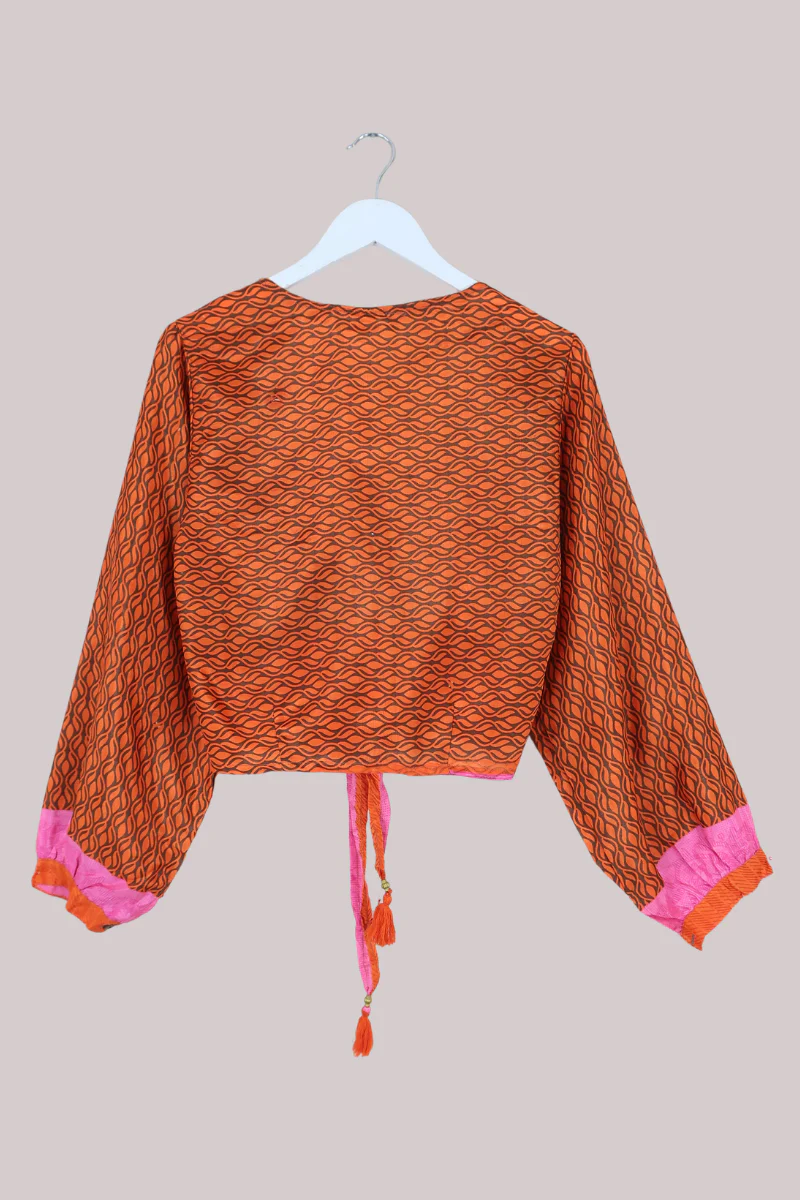 Lola Wrap Top in Clementine & Blossom Pink - Size XS/S - Image 3