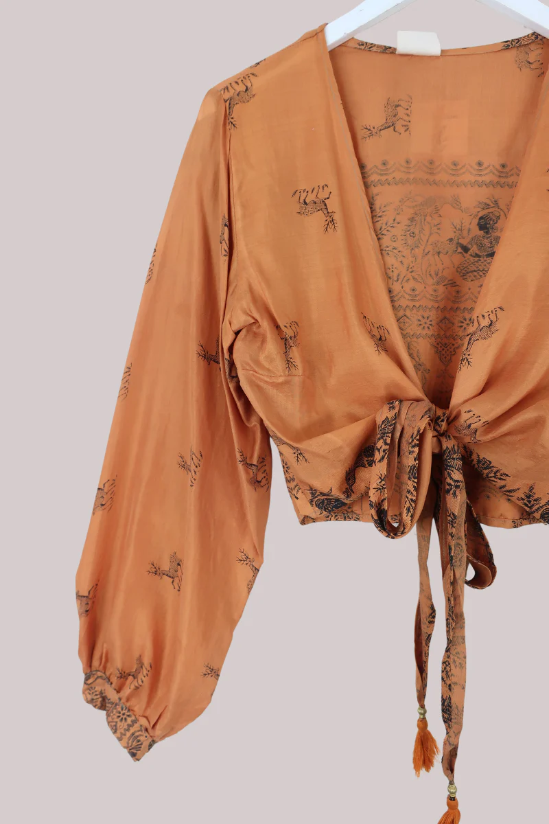 Lola Wrap Top in Faded Bronze Deer - Size S/M - Image 2
