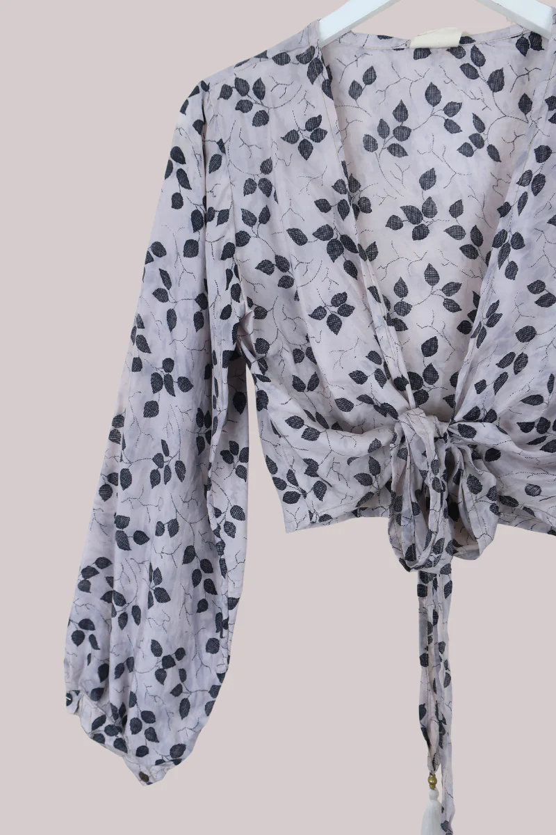 Lola Wrap Top in Faded Grey Foliage - Size XS/S - Image 2