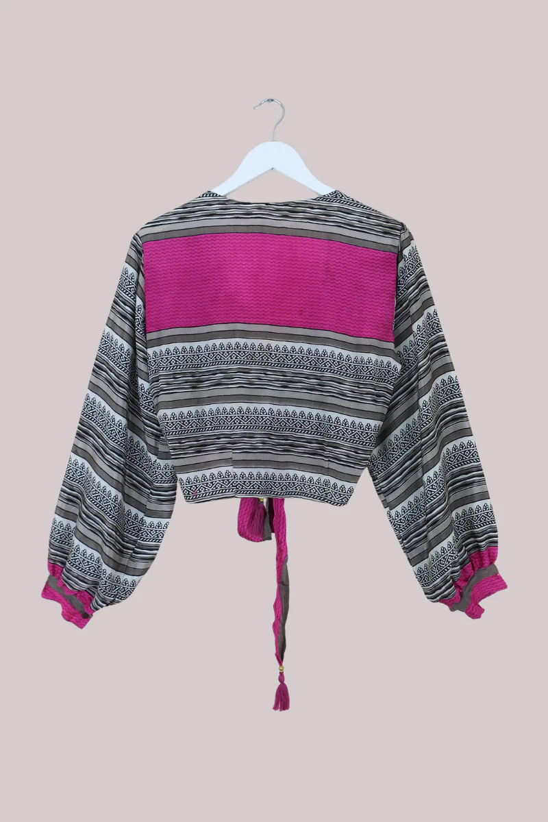 Lola Wrap Top in Monochrome Floral Stripe - Size M/L - Image 3