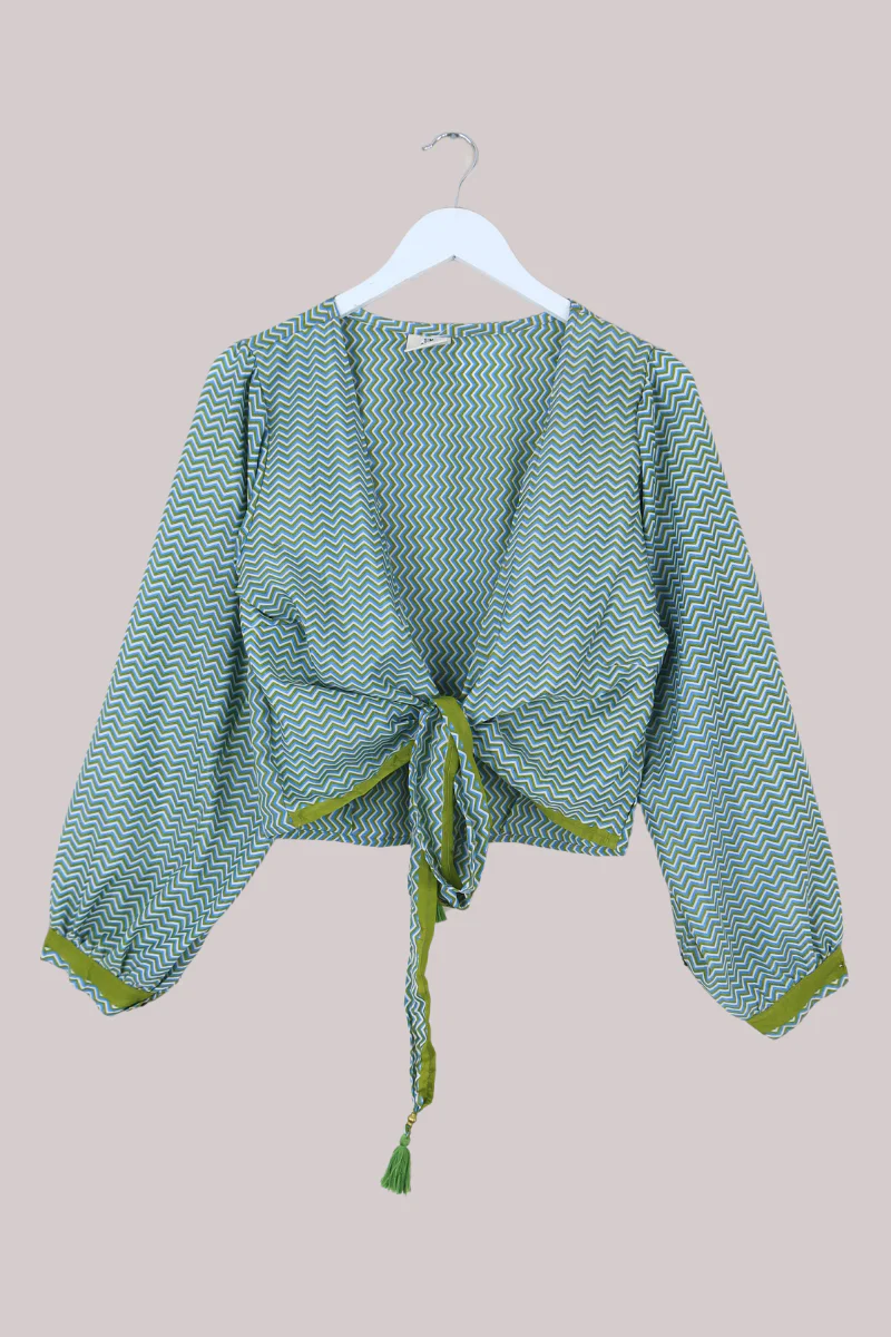 Lola Wrap Top in Sea Grass Zigzag - Size S/M