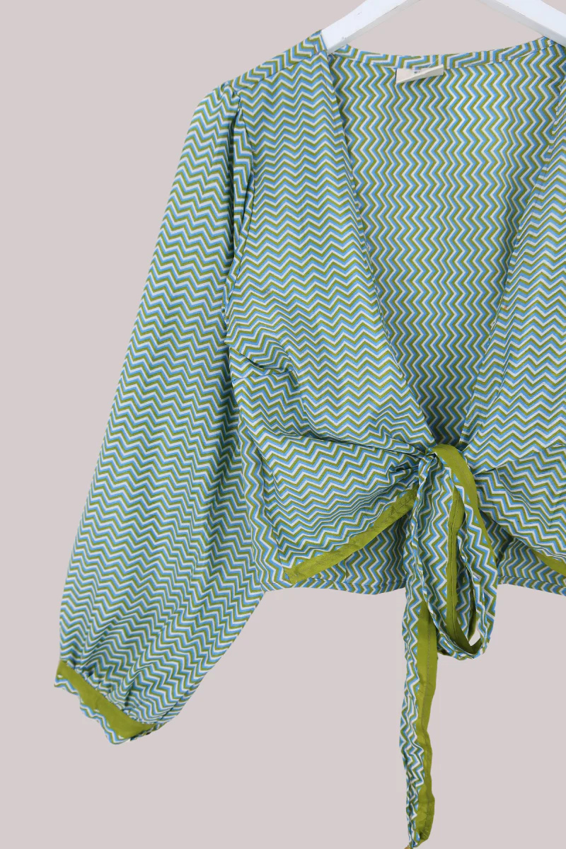 Lola Wrap Top in Sea Grass Zigzag - Size S/M - Image 2