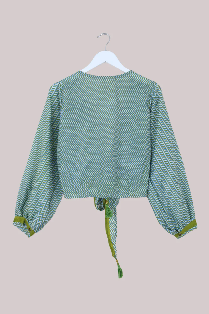 Lola Wrap Top in Sea Grass Zigzag - Size S/M - Image 3