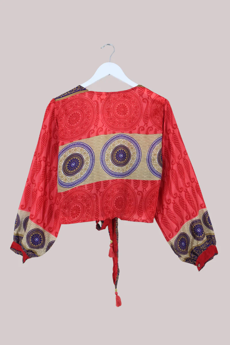 Lola Wrap Top in Strawberry Red Paisley - Size S/M - Image 3