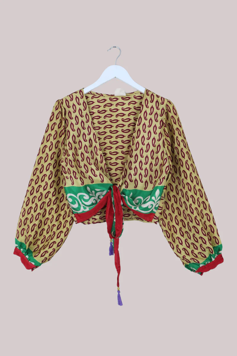 Lola Wrap Top in White Gold Paisley - Size XS/S