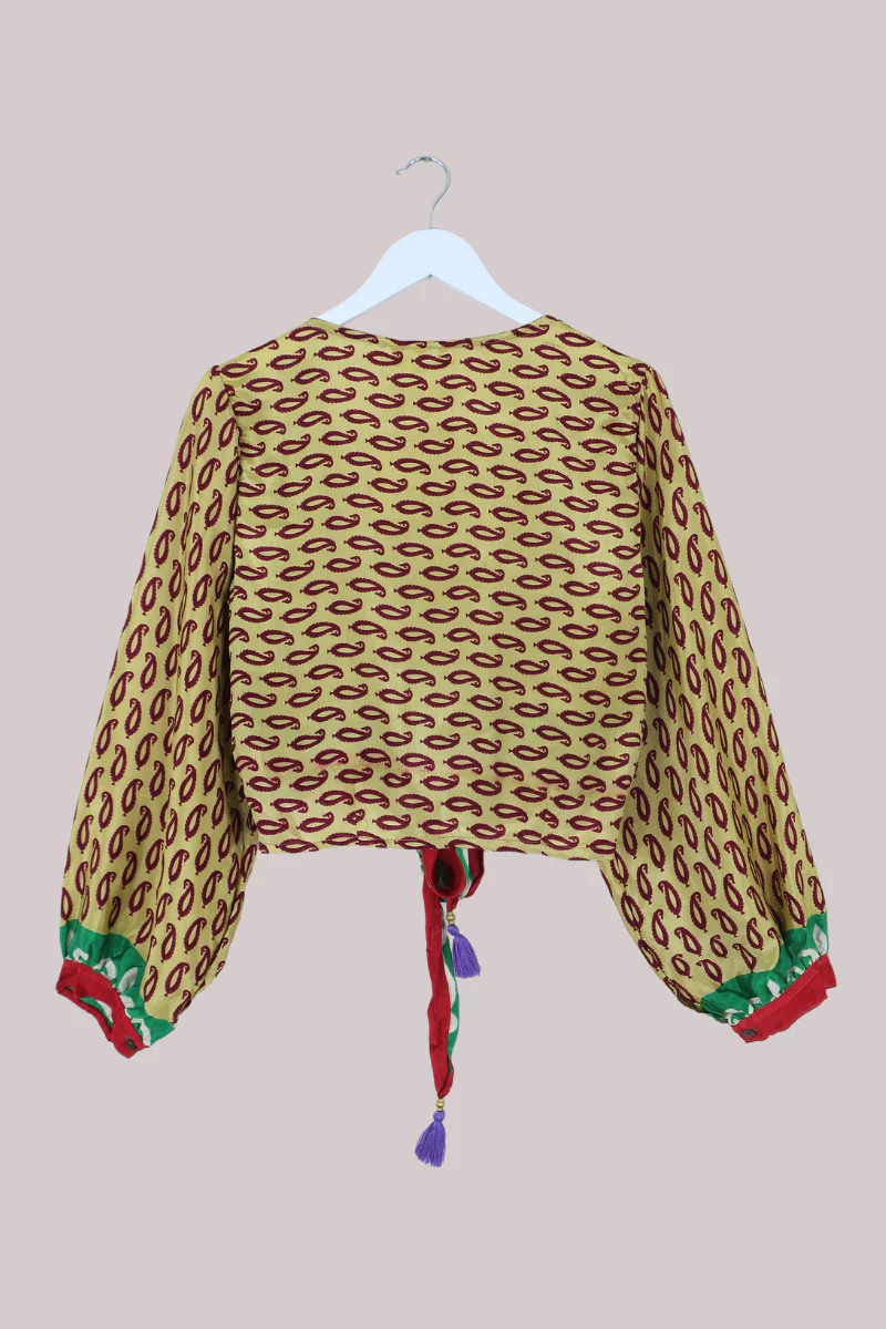 Lola Wrap Top in White Gold Paisley - Size XS/S - Image 3