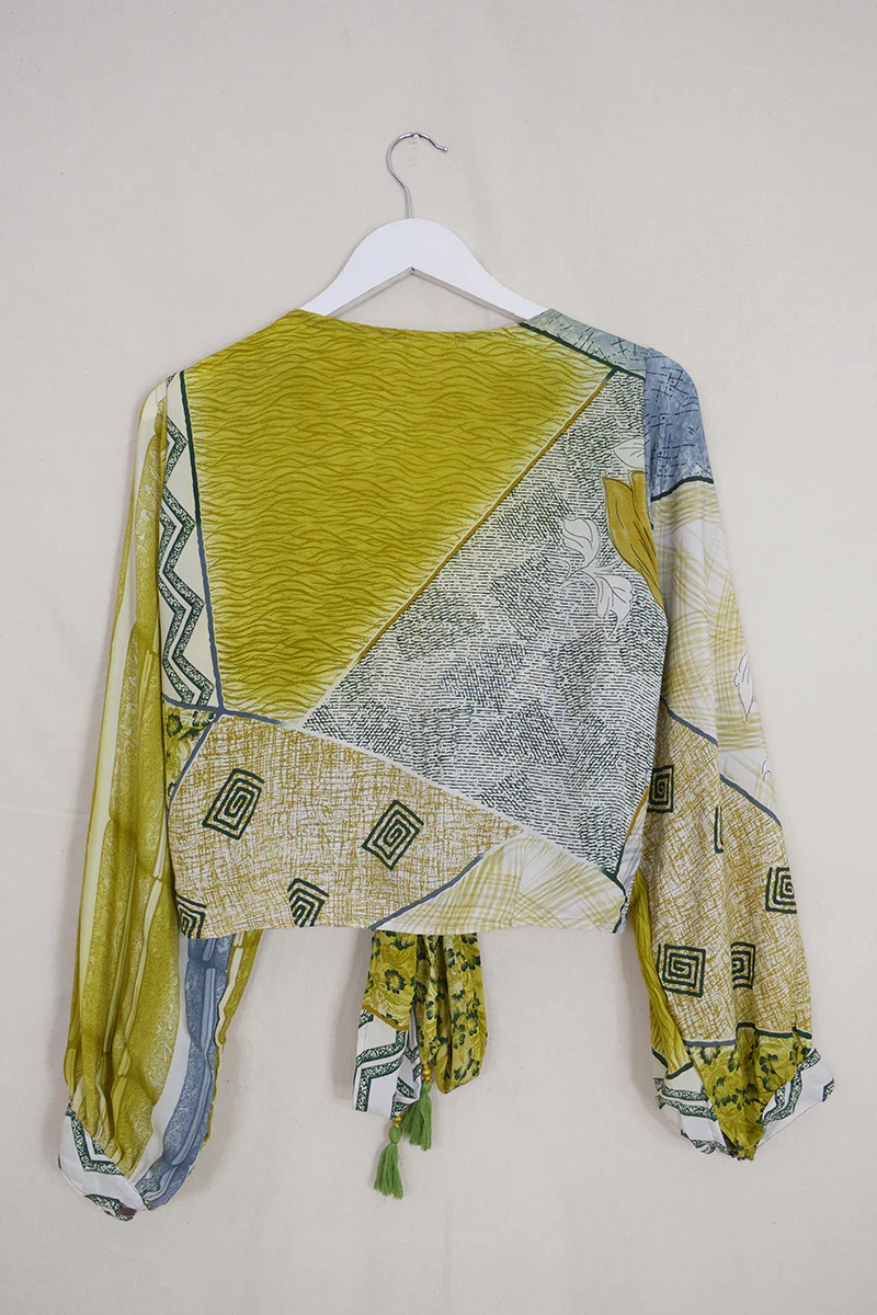 Lola Wrap Top - Stormy Chartreus Patchwork - Size S/M - Image 3