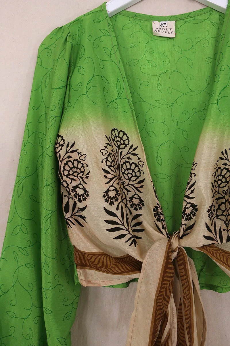 Lola Wrap Top - Citrus Green Thistles - Size S/M - Image 2