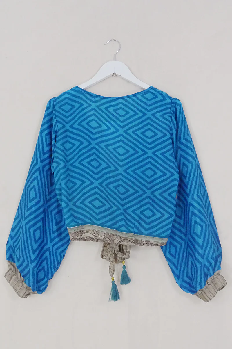 Lola Wrap Top - Ocean Blue Diamond Floral - Size S/M - Image 3