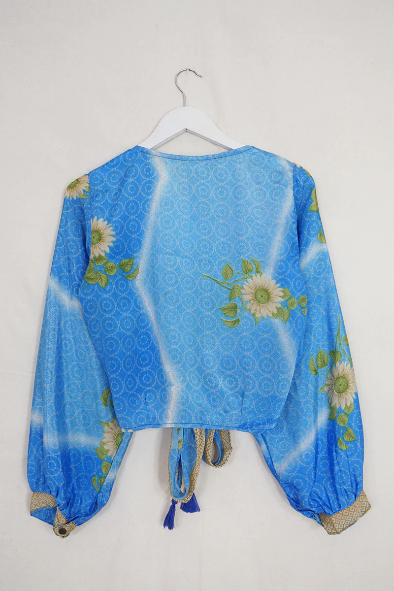 Lola Wrap Top - Sky Blue Daisies - Size S/M - Image 3