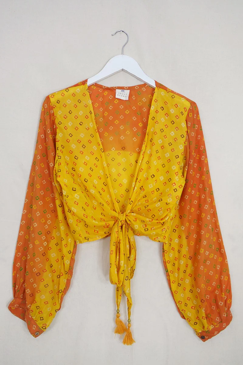 Lola Wrap Top - Vintage Cotton - Citrus Batik - Size S/M