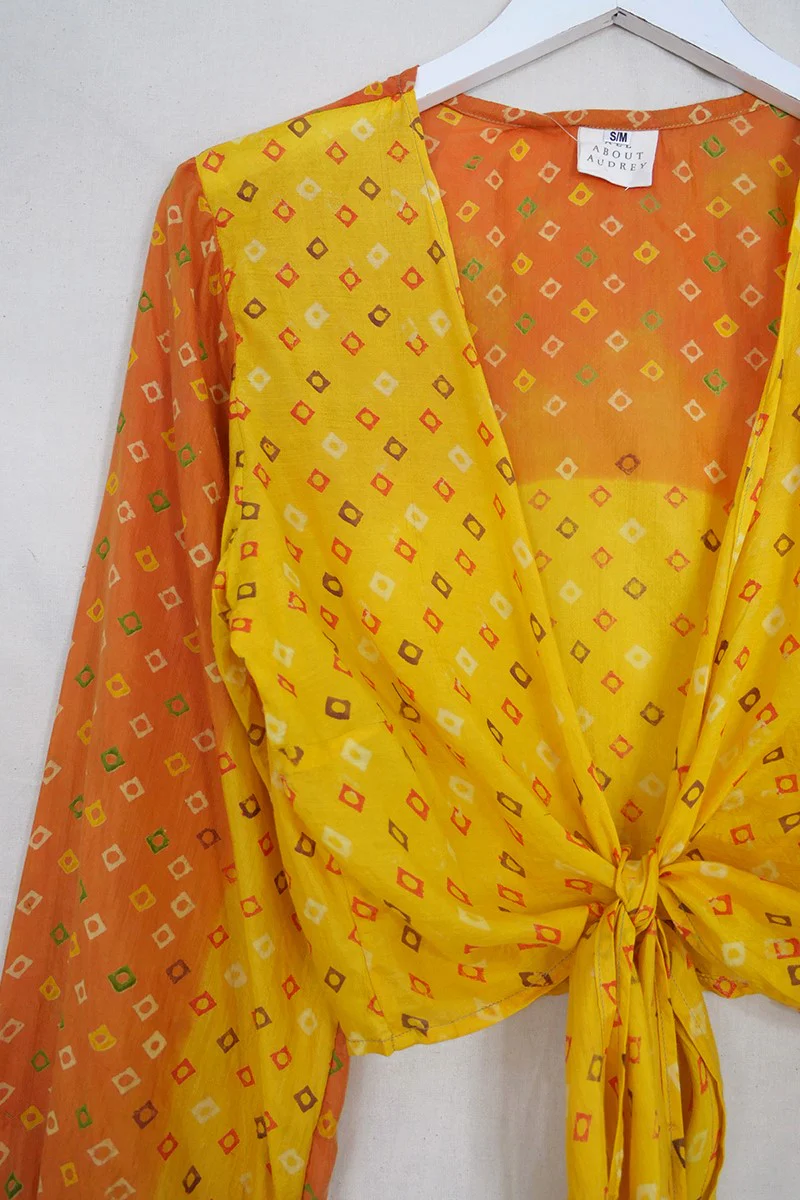 Lola Wrap Top - Vintage Cotton - Citrus Batik - Size S/M - Image 2