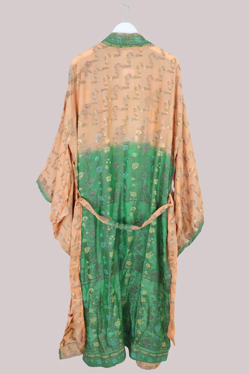 Lotus Embroidered Pure Silk Robe - Fiona Shimmering Floral - Free Size - Image 3