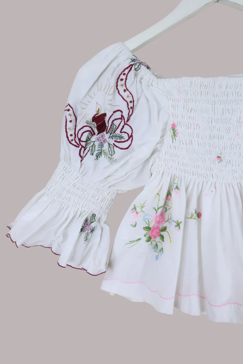 Lucia Vintage Tablecloth Ruched Top in Valentine's Bouquet - Image 2