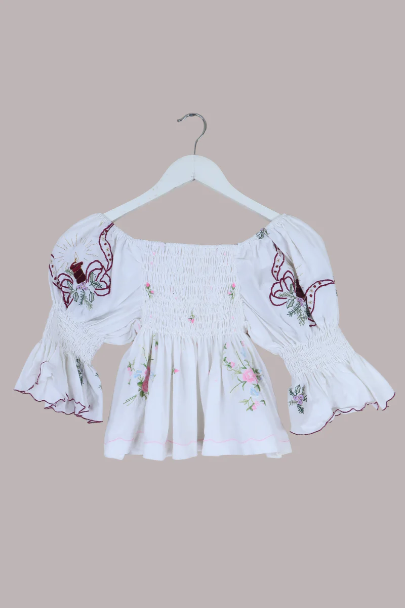 Lucia Vintage Tablecloth Ruched Top in Valentine's Bouquet - Image 3