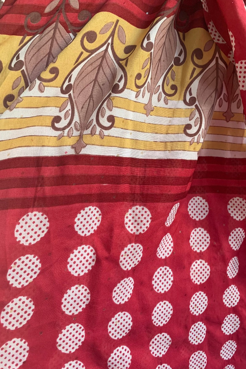 Lunar Maxi Dress - Vintage Sari - Tulip & Lemon Polka Dot - Size XS - Image 4