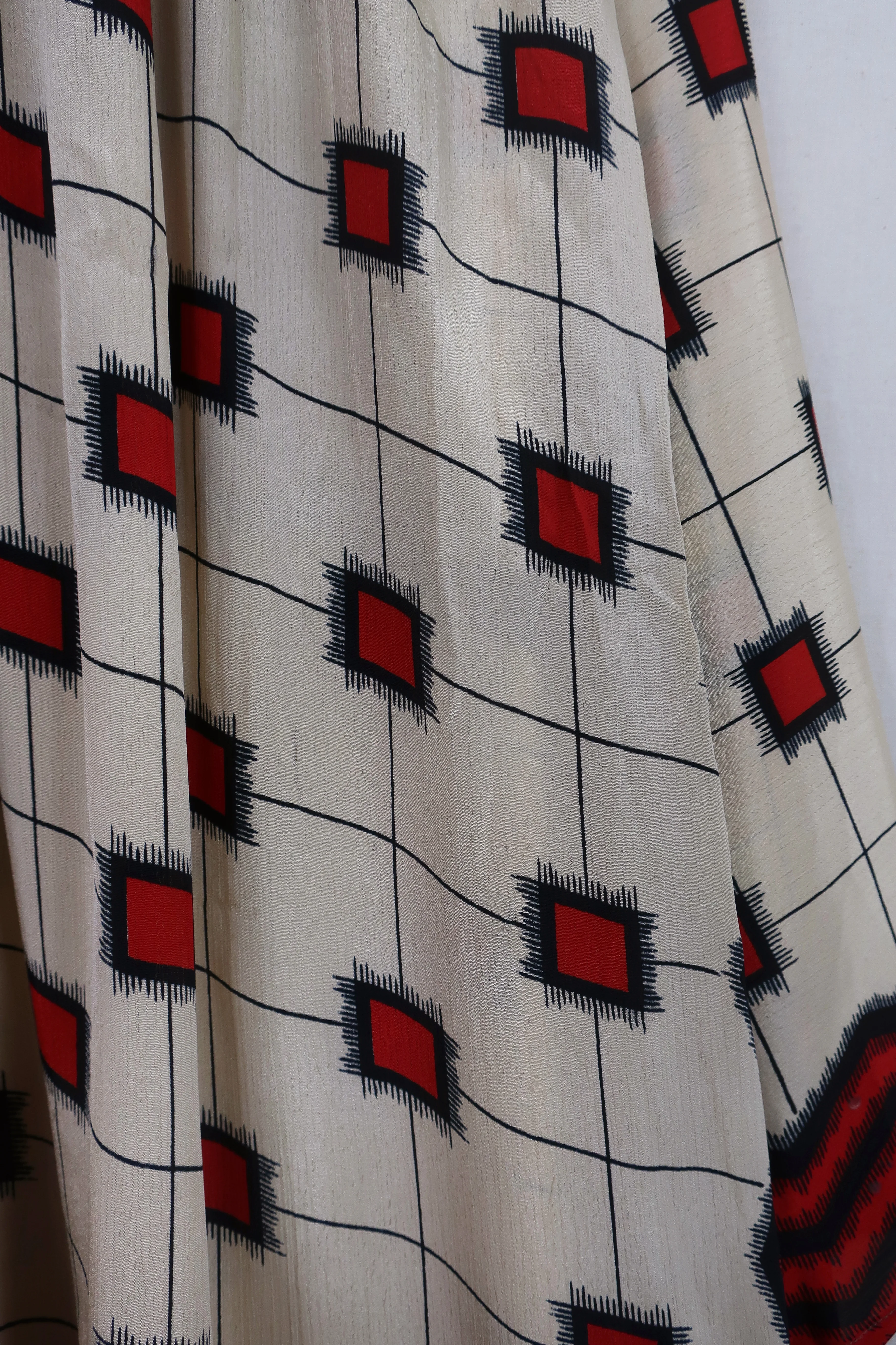 Lunar Maxi Dress - Vintage Sari - Silver & Scarlet Mosaic - Size S/M - Image 5