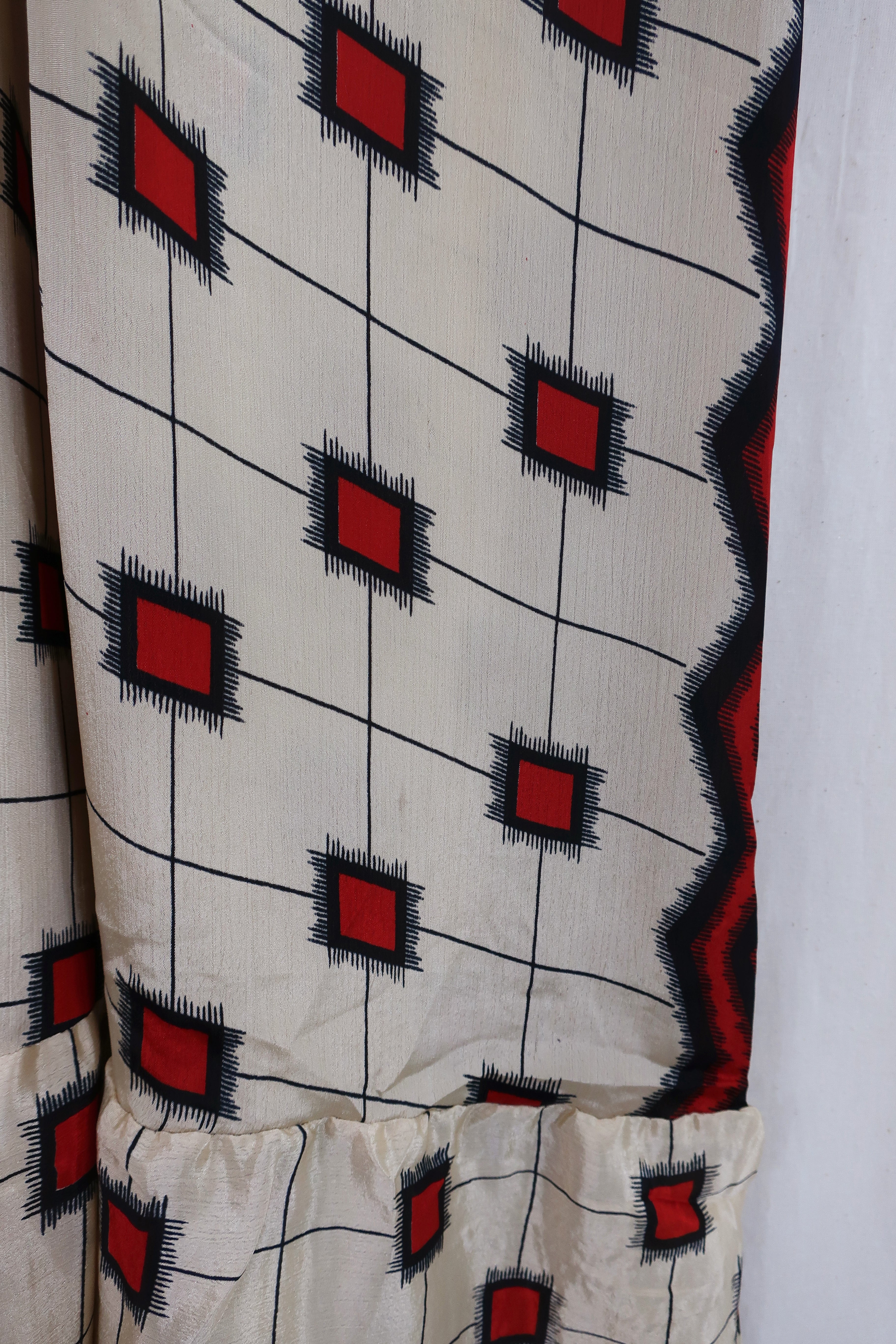 Lunar Maxi Dress - Vintage Sari - Silver & Scarlet Mosaic - Size S/M - Image 6