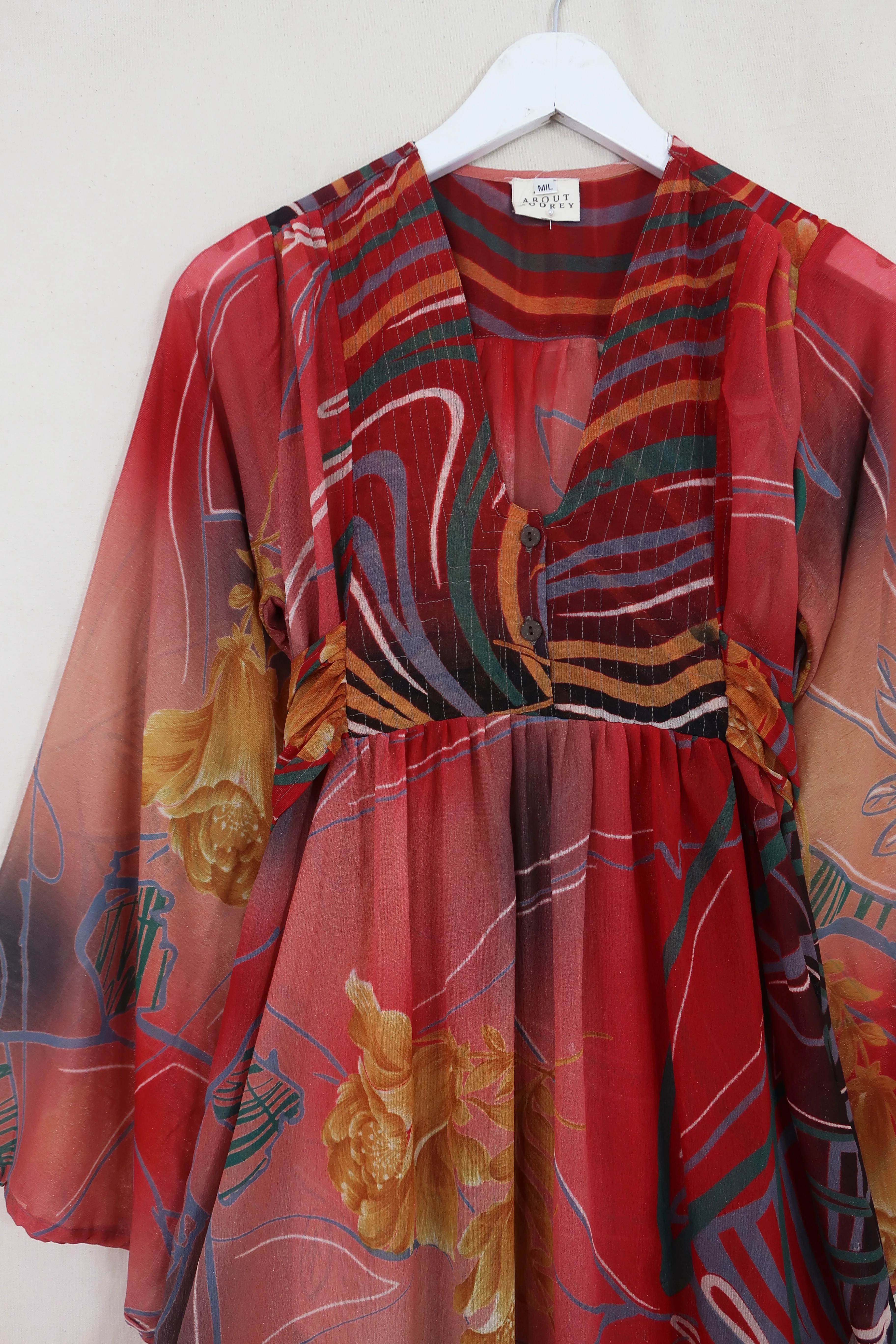 Lunar Maxi Dress - Vintage Sari - Earth Red Shimmer - Size XS - Image 2