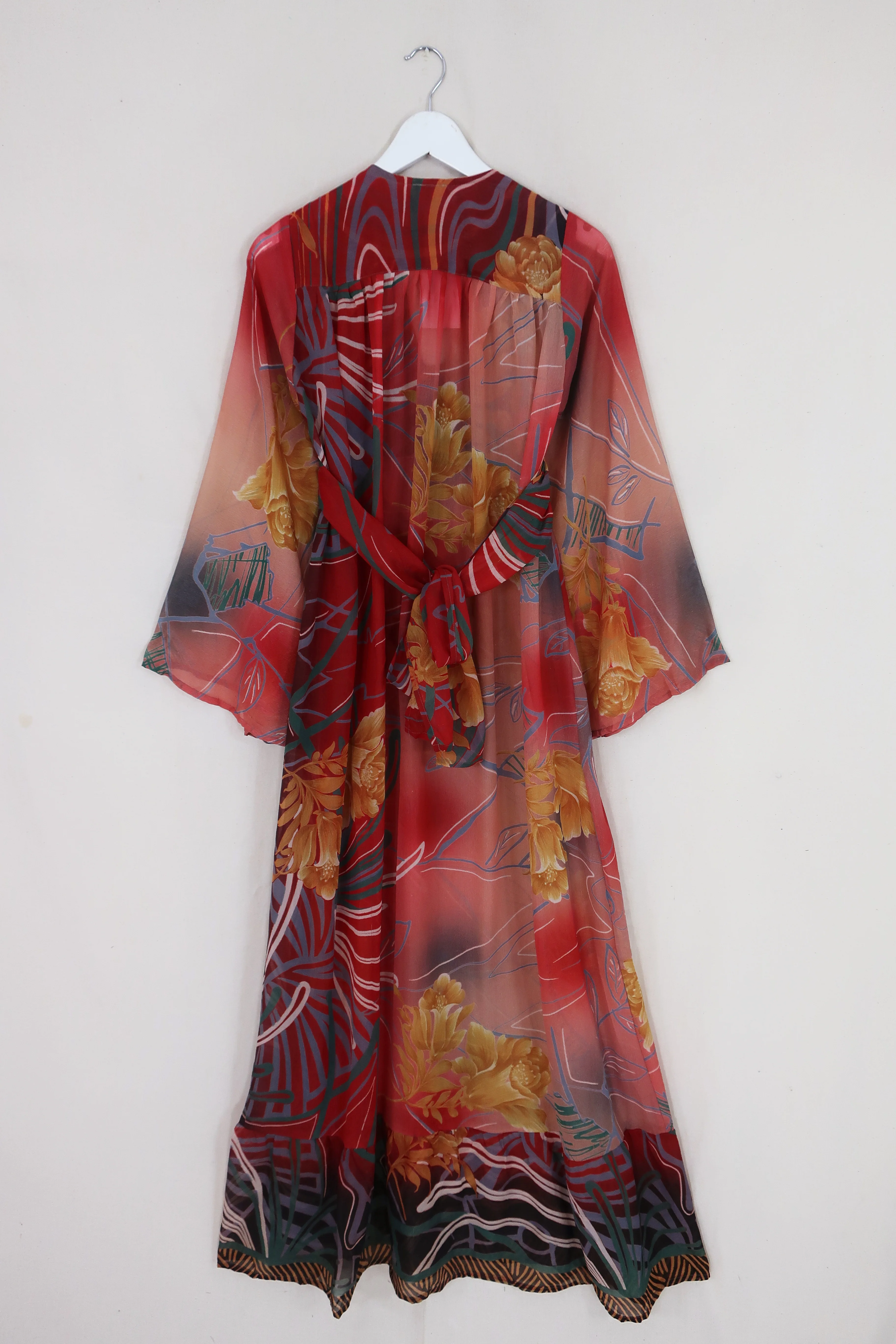 Lunar Maxi Dress - Vintage Sari - Earth Red Shimmer - Size XS - Image 3