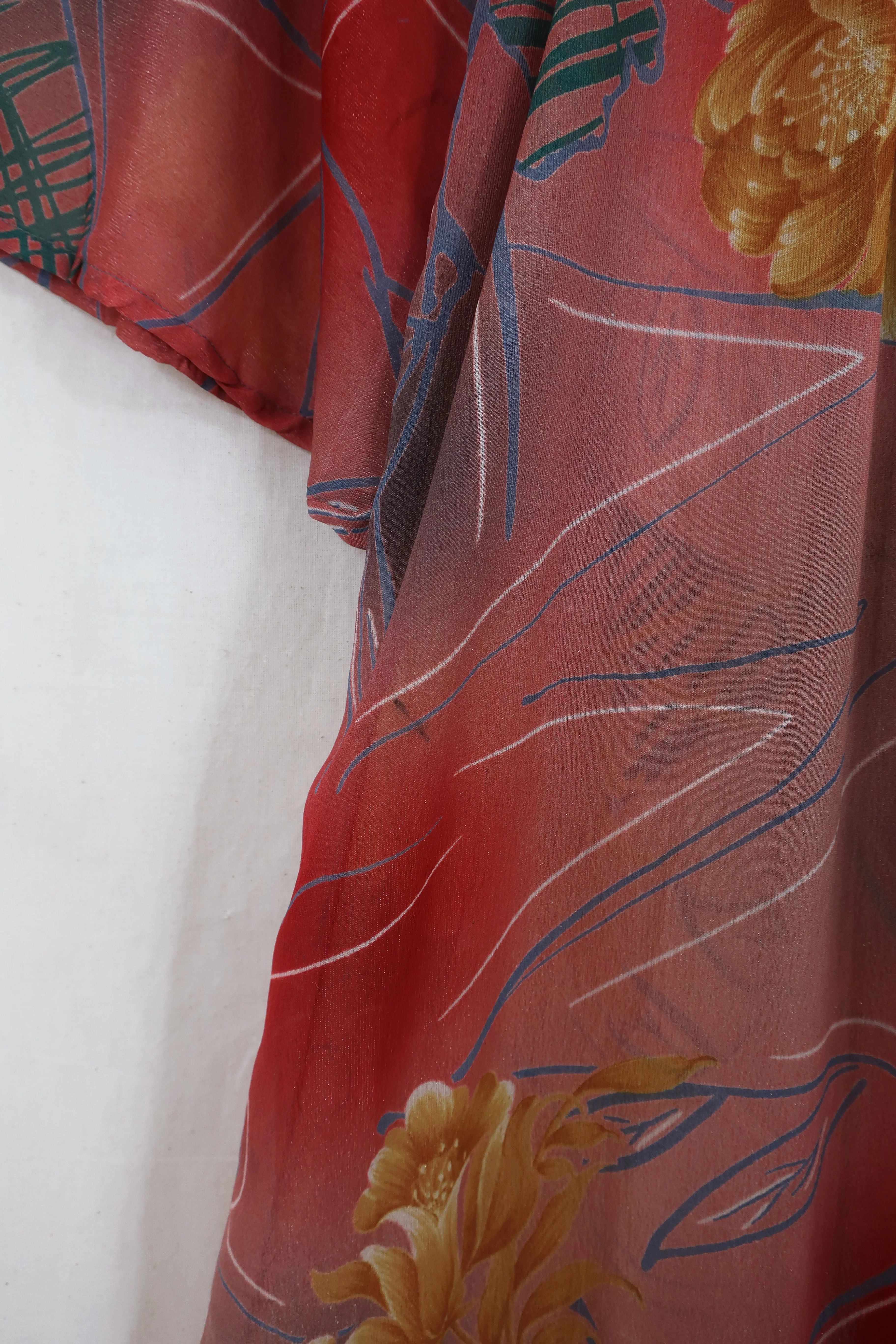 Lunar Maxi Dress - Vintage Sari - Earth Red Shimmer - Size XS - Image 4