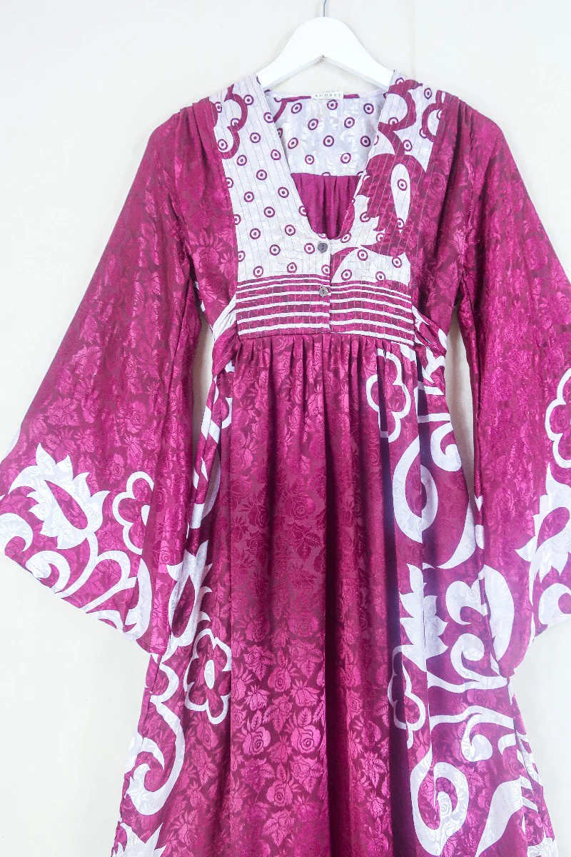 Lunar Maxi Dress - Vintage Sari - Wine and Ice Flora - Size S/M - Image 2