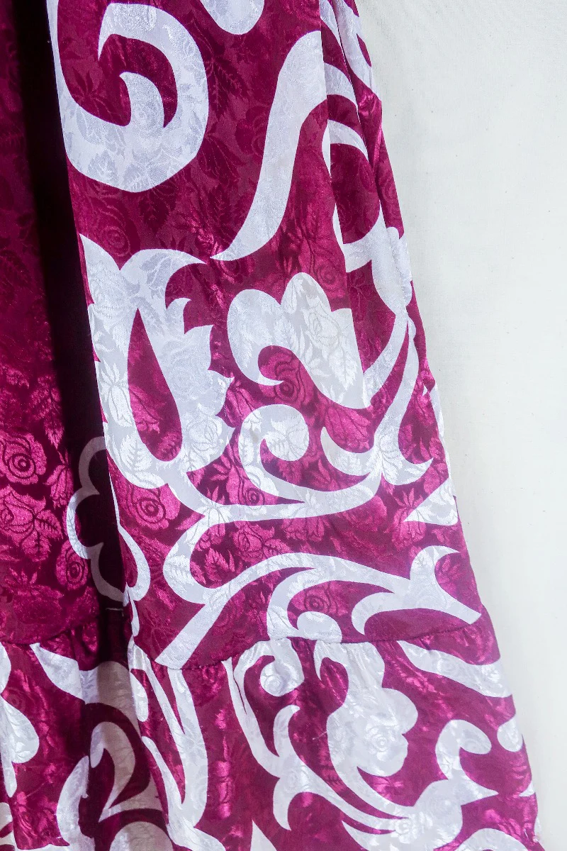 Lunar Maxi Dress - Vintage Sari - Wine and Ice Flora - Size S/M - Image 3