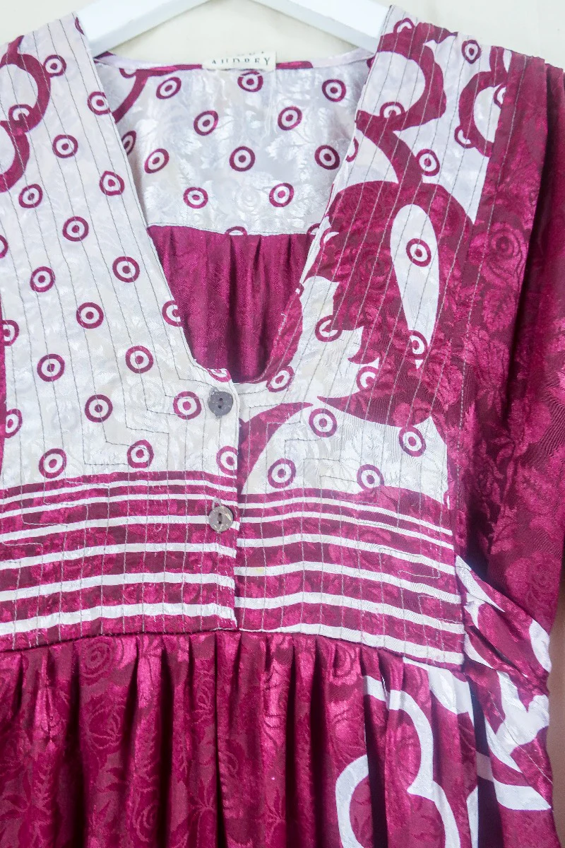 Lunar Maxi Dress - Vintage Sari - Wine and Ice Flora - Size S/M - Image 4