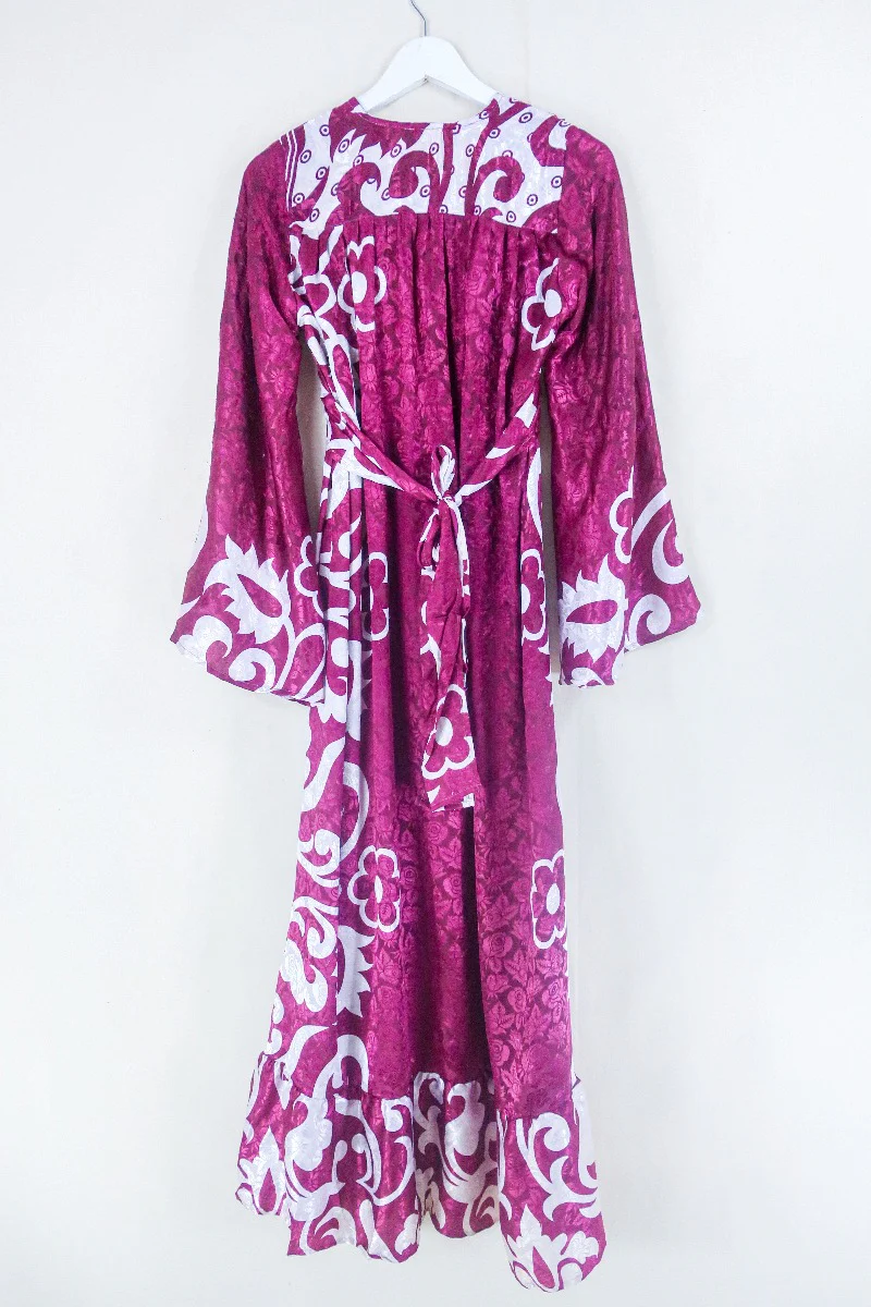 Lunar Maxi Dress - Vintage Sari - Wine and Ice Flora - Size S/M - Image 5