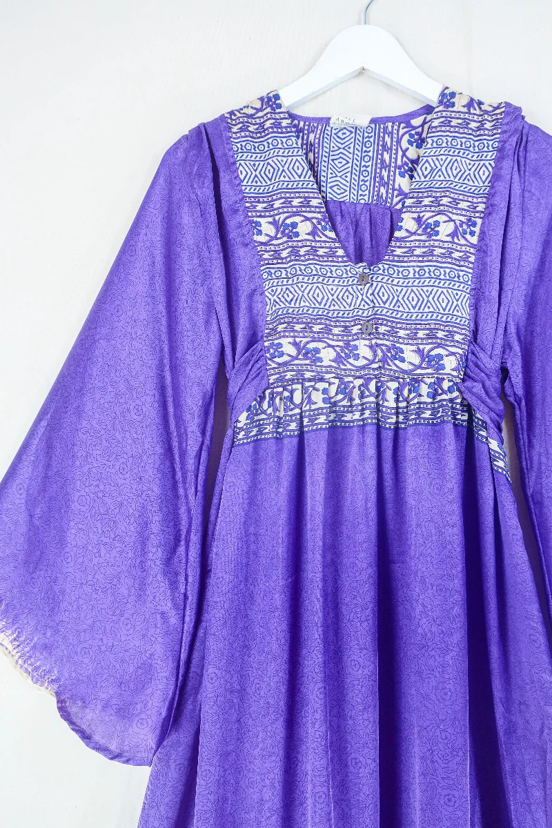 Lunar Maxi Dress - Vintage Sari - Violet Wildflower - Size S - Image 2