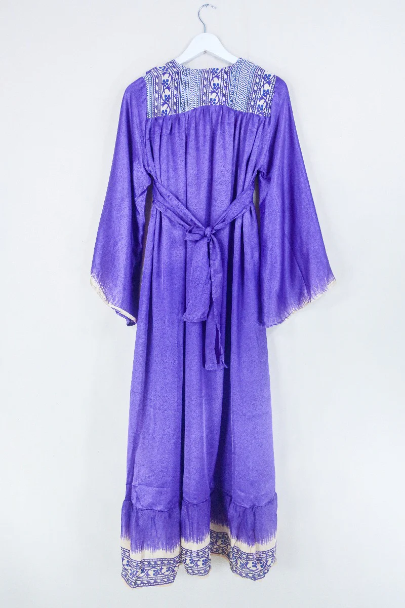 Lunar Maxi Dress - Vintage Sari - Violet Wildflower - Size S - Image 3