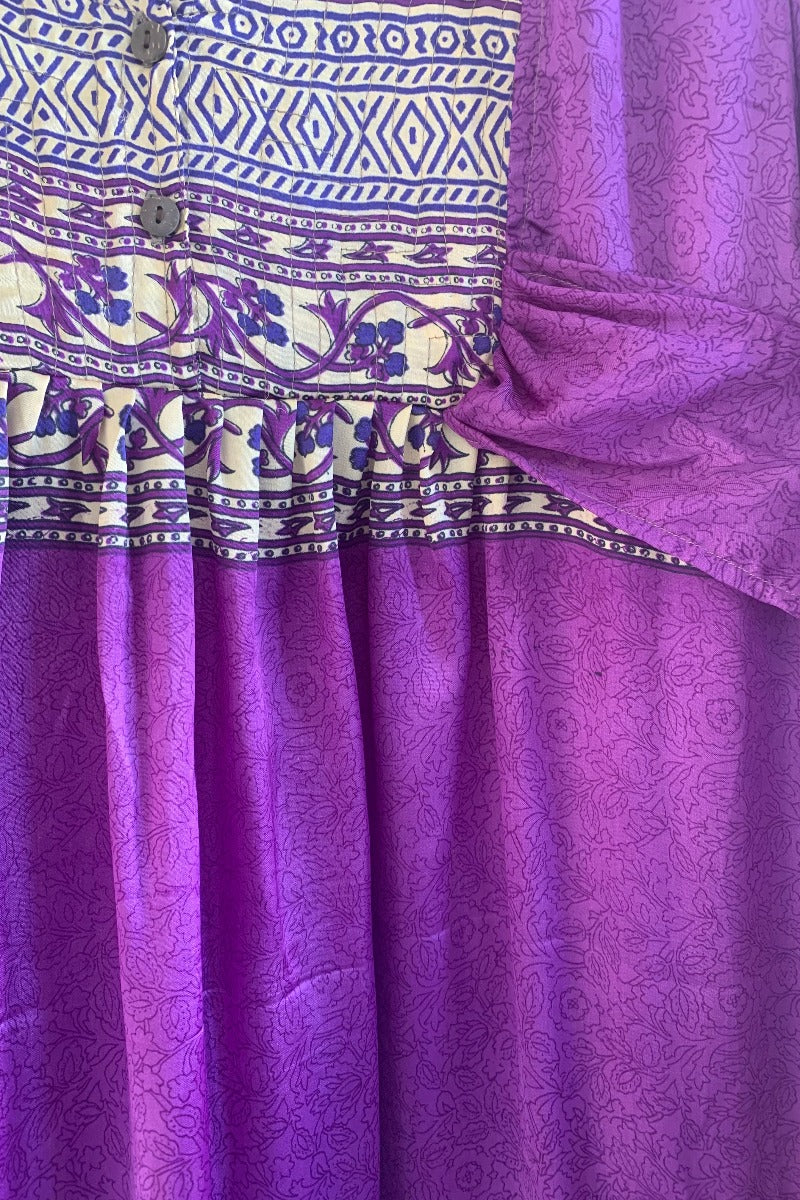 Lunar Maxi Dress - Vintage Sari - Violet Wildflower - Size S - Image 4
