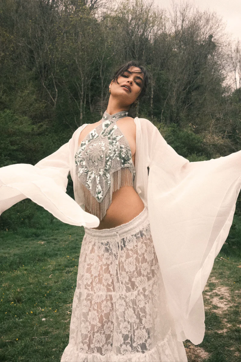 The Madonna Sheer Wrap Top in Cloud White