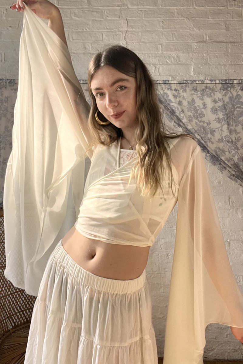 The Madonna Sheer Wrap Top in Cloud White - Image 3