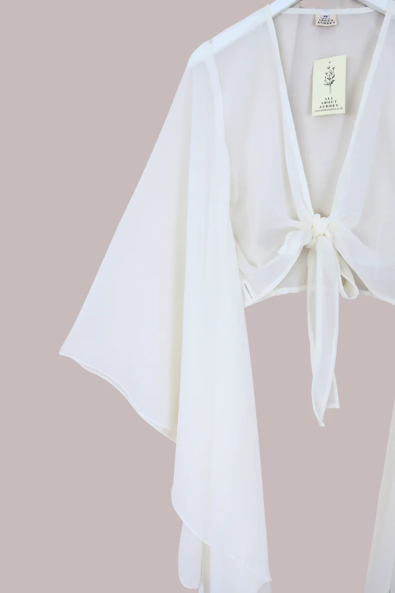 The Madonna Sheer Wrap Top in Cloud White - Image 4