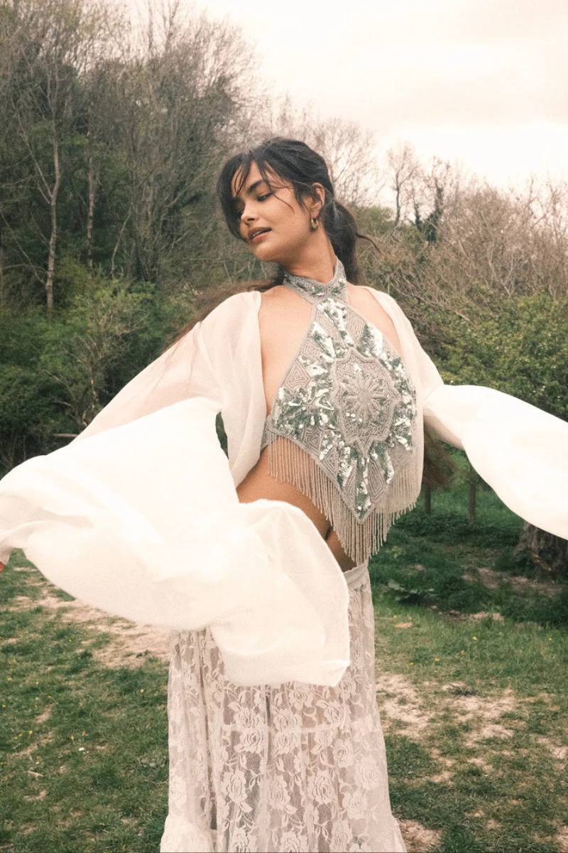 The Madonna Sheer Wrap Top in Cloud White - Image 7
