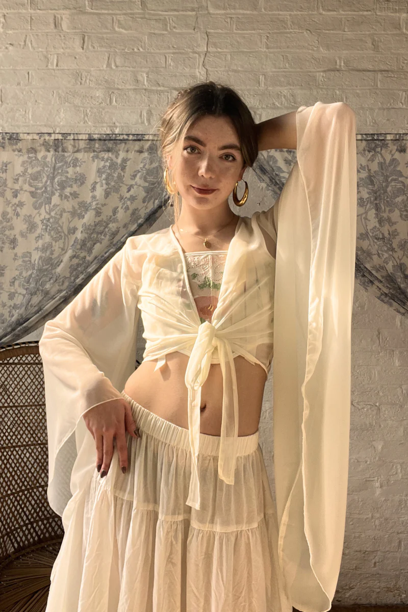 The Madonna Sheer Wrap Top in Cloud White - Image 8