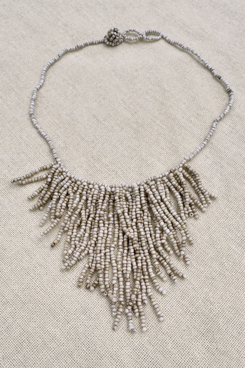 Marble Cream Fringe Beaded Necklace