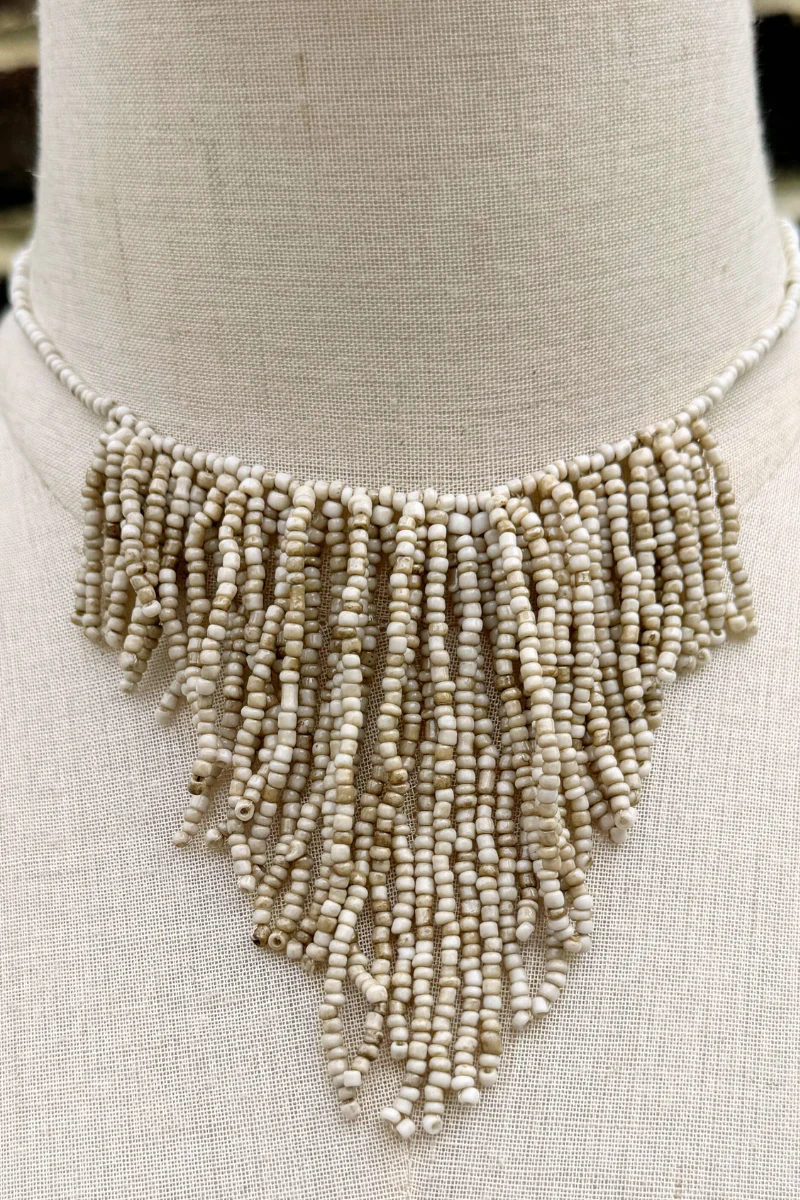 Marble Cream Fringe Beaded Necklace - Image 2